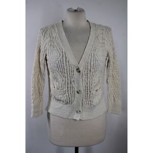 Yaya Aflalo S Cream Cable Knit V-Neck Cardigan Sweater Cotton Blend